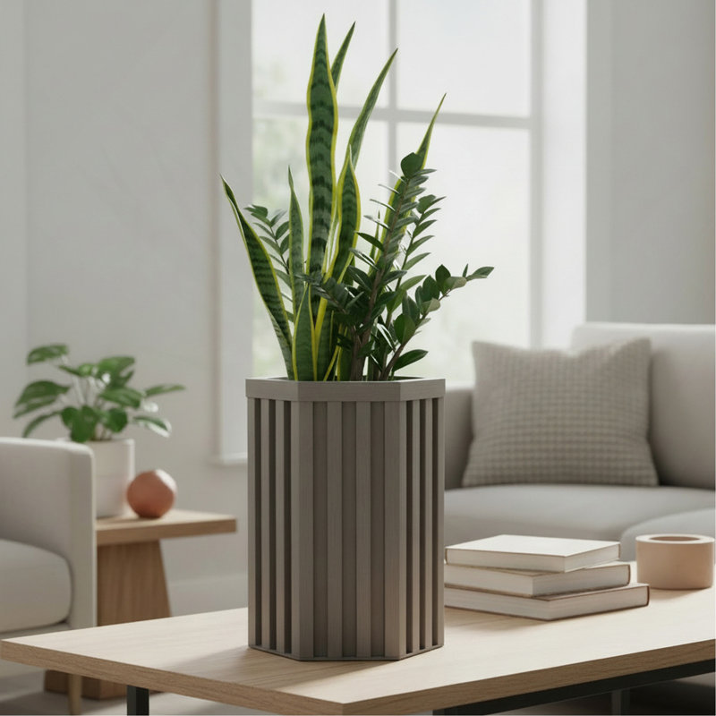 Jardinière à colonne hexagonale SM, Gris brun