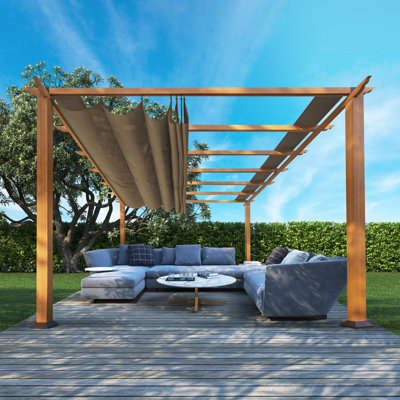 Florence 16 ft. W x 11 ft. D Wood Grain Aluminum Pergola in Canadian Cedar Finish with Canopy -  Paragon Outdoor, PR16WD1C