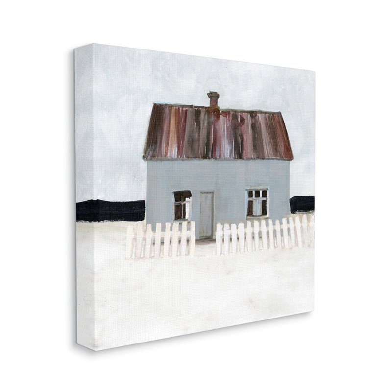Paysage côtier rustique de maison de plage d'hiver, Toile tendue, H 24 po x l 24 po