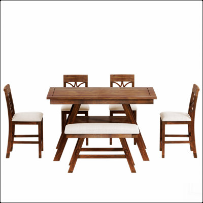 6-Piece Wood Counter Height Dining Table Set with Storage Shelf