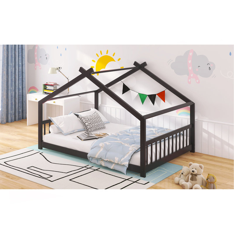 Lit double en bois pleine grandeur, espresso