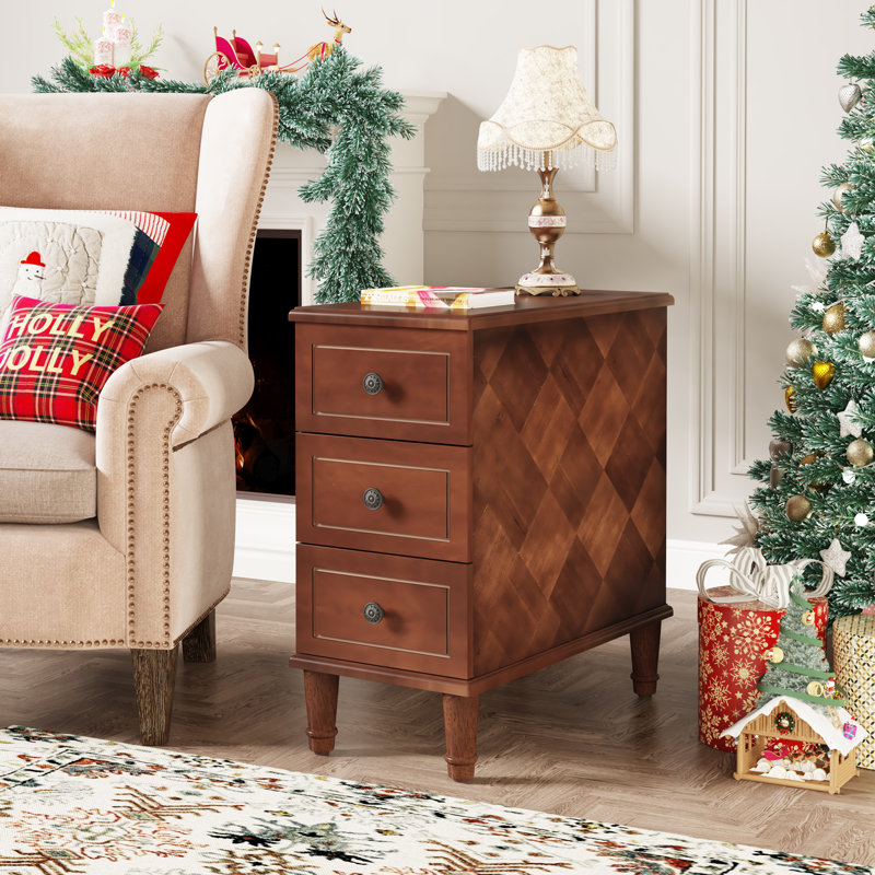 Cebollero Solid Wood 3-Drawer End Table, Brown