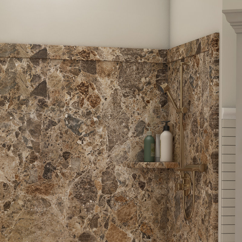Bordure de douche en alcôve adaptable l 60 po x P 60 po x H 80 po Flexecone à Breccia Paradiso, Breccia Paradiso