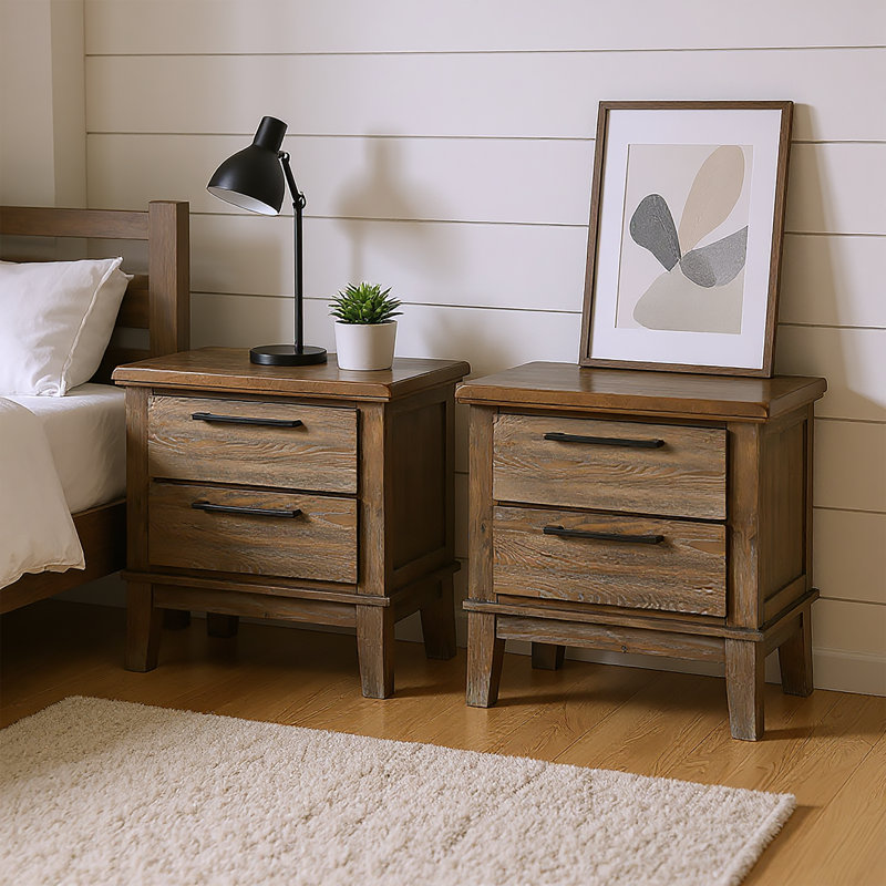 Cagney Wood Nightstand (Set Of 2), Vintage, Gray