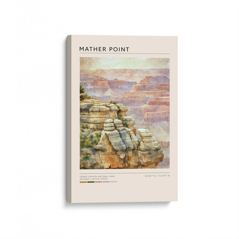 «Mather Point, Grand Canyon», reproduction d'art sur toile, 8 po x 12 po, Toile tendue