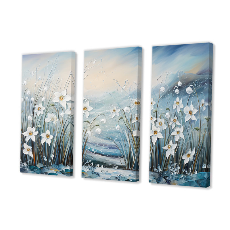 «Snowdrop Flowers Field In Winter I - Snowdrops», ensemble d'art sur toile, H 28 po x l 36 po x P 1 po