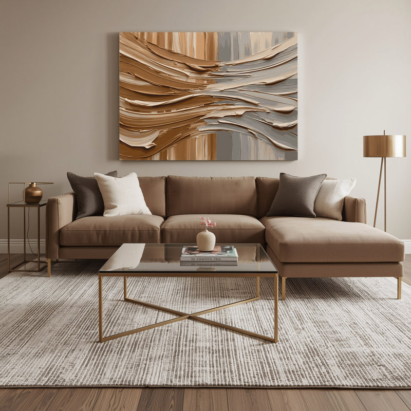 Art mural horizontal sur toile à rayures horizontales gris clair caramel, H 8 po x l 10 po