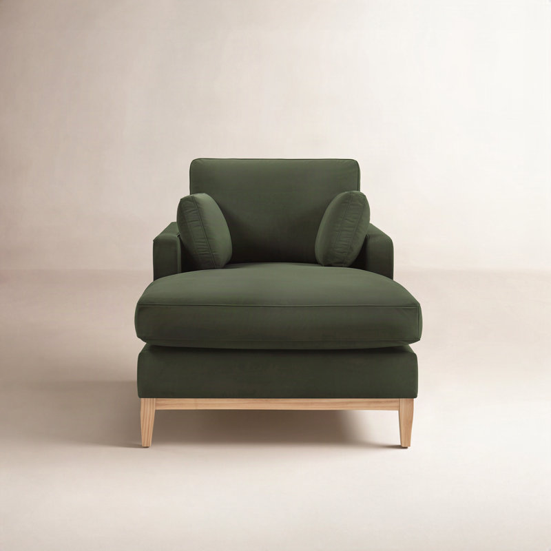 Chaise longue en tissu velours Searle Pierre, Vert trèfle