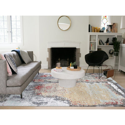 Tapis gris en laine noué à la main à motif abstrait 10 pi x 14 pi 2 po CDAB4E8380FD425BBC14A23166A57F58