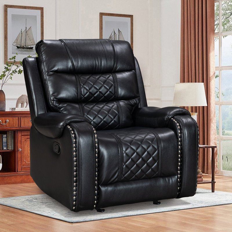 Abba 3-person Recliner Sofa With Padded Arms, Black