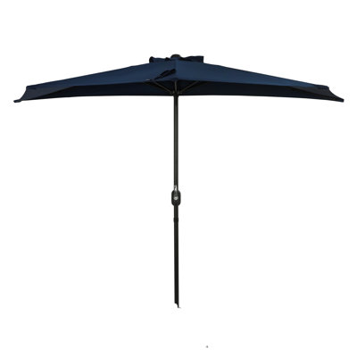 Island Umbrella Lanai 9 ft Outdoor Half Umbrella for Wall Spaces, Patio, Balcony – With Crank Lift, Wind Vent, Fade & Water-Res Polyester Canopy, Powder-Coated Steel Pole & 5-Rib Frame – Navy Blue