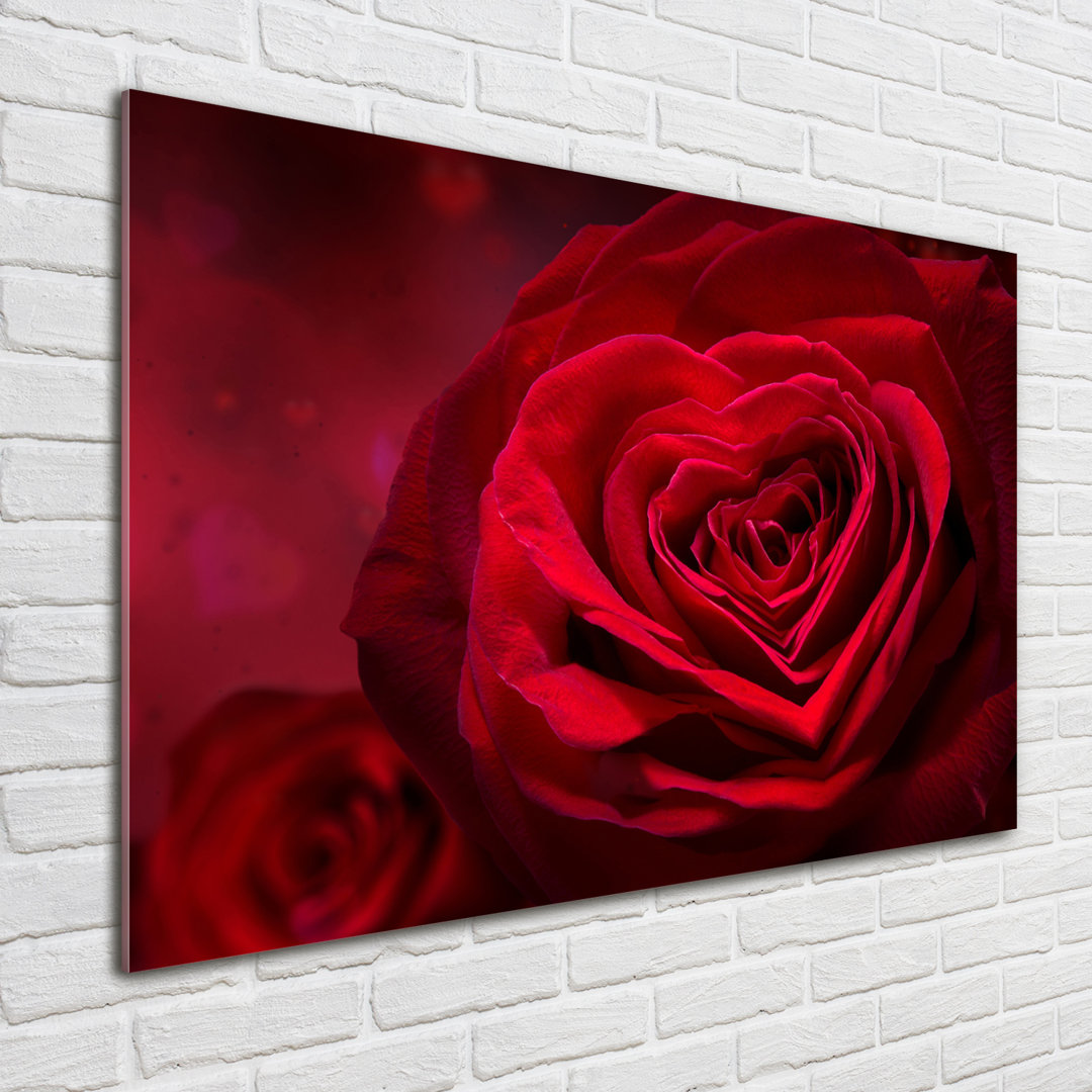 Glasbild Rote Rose Herz