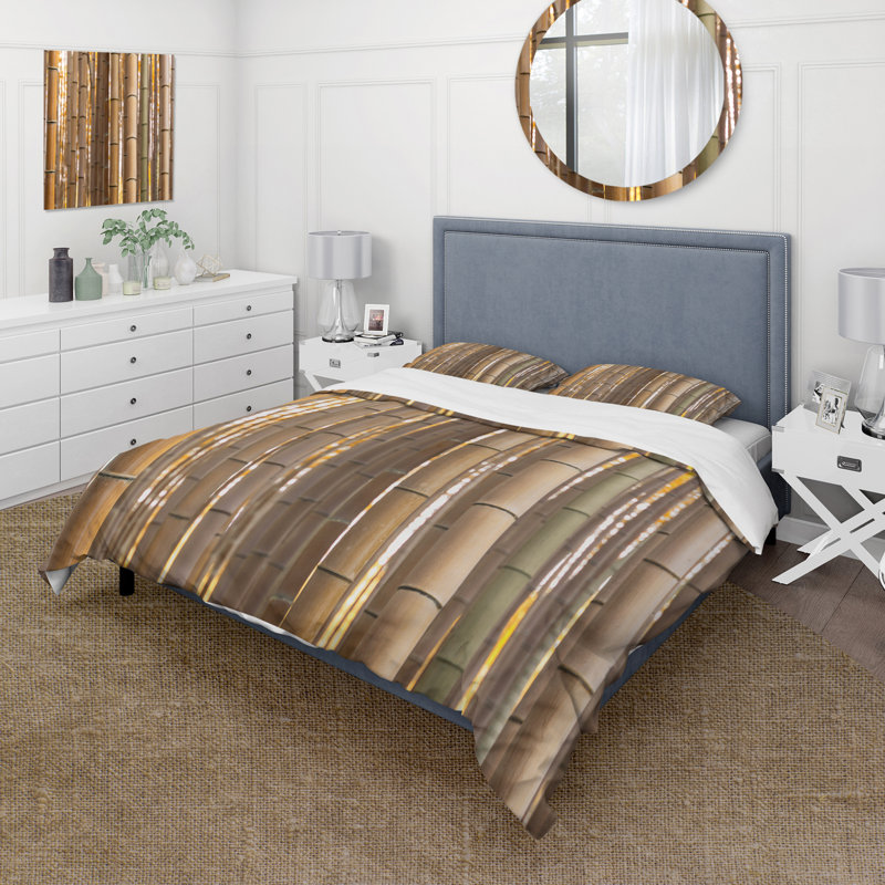 Ensemble de housse de couette en microfibre brun / beige, Housse de couette pour grand lit et 2 taies décor