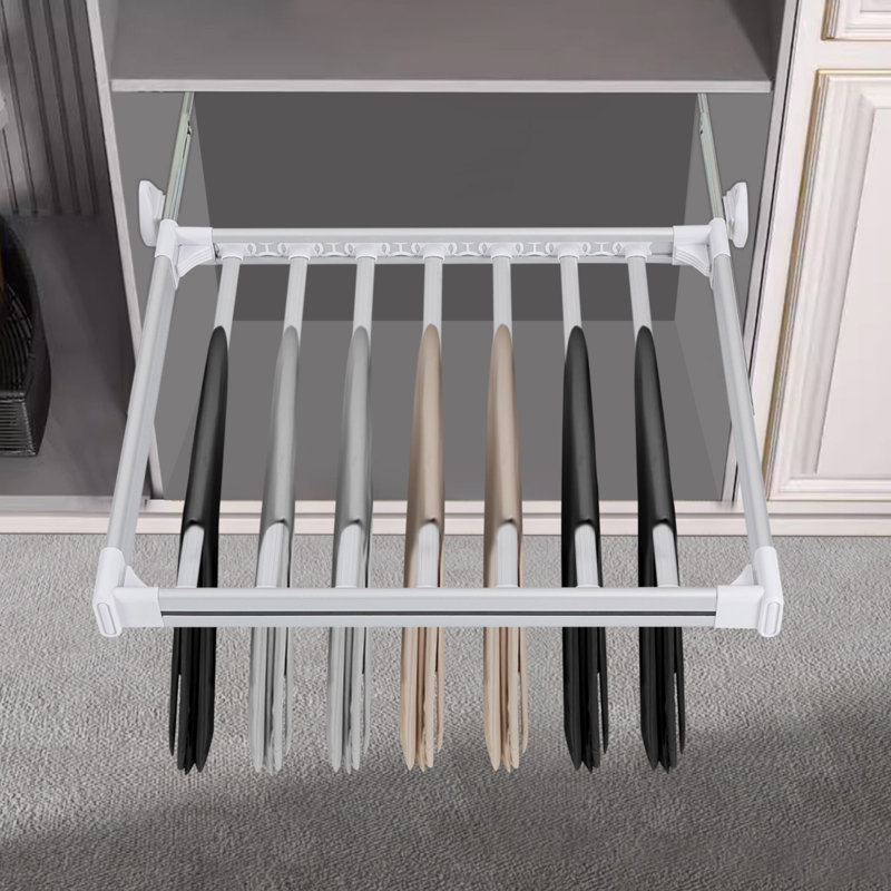 Ostilia Retractable Pants Rack Closet Trousers Rack, White/Silver