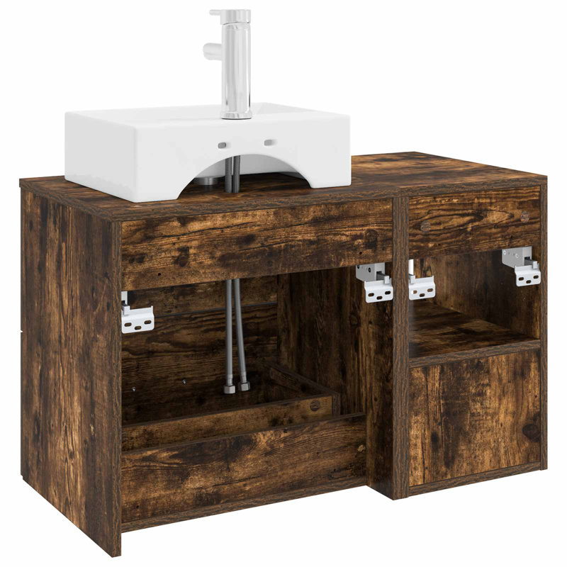 Vanity & Mirror Set, Smoked Oak