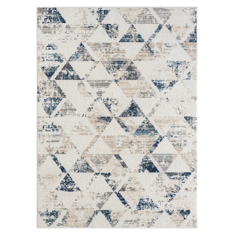 Tapis ivoire / gris / bleu Dequone, Rectangle 7 pi 9 po x 9 pi 9 po