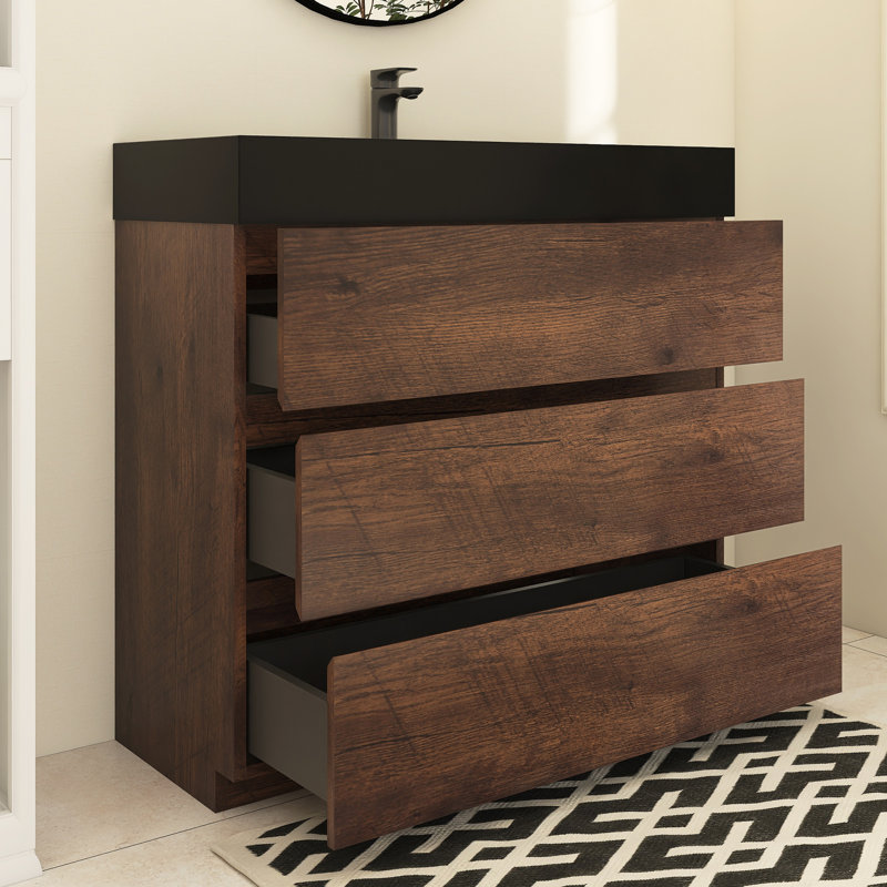 Meuble-lavabo simple Reniel, Noir, noir, noir, noir, Noyer, 36"
