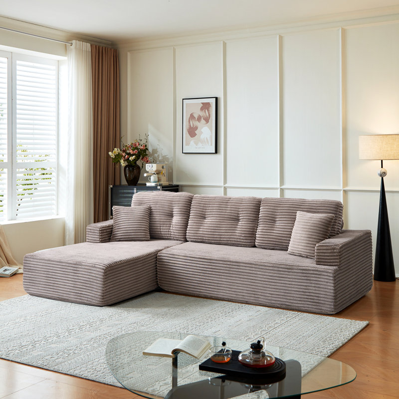 Canapé modulaire en forme de L avec méridienne orientée à droite, canapé modulaire compressé de style minimaliste moderne, se déplie en lit, chambre à coucher, canapé compressé confortable