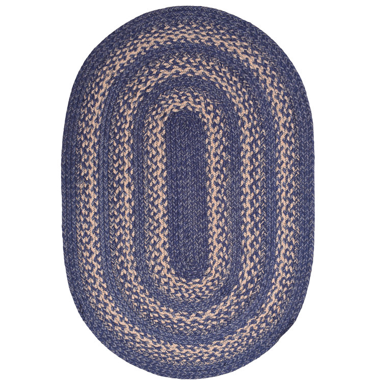 Camyla Farmhouse Braided Jute Blue Area Rug