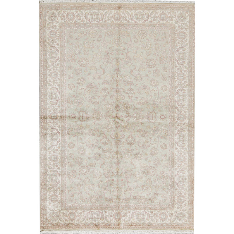 Tapis bleu et ivoire de haute qualité noué à la main