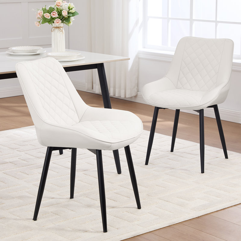 Faux Leather Upholstered Metal Dining Chair, White