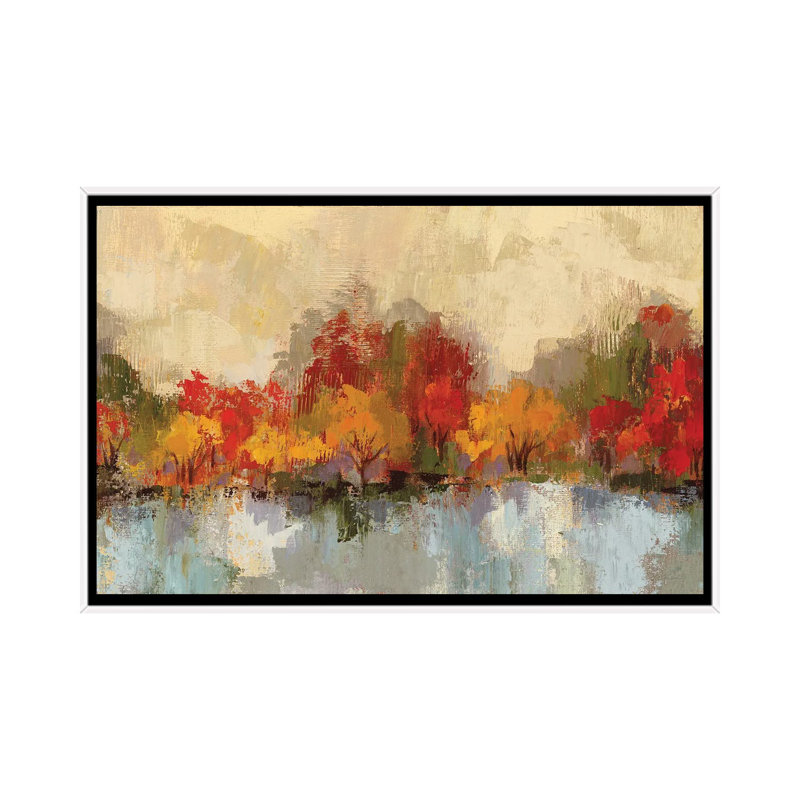 Autumn River Reflection - impression d'art mural, H 18 po x l 26 po, Reproduction encadrée sans passe-partout, Blanc