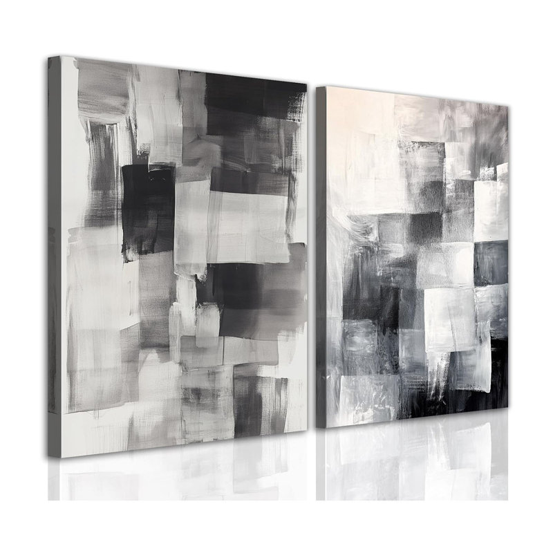 2 pièces, art mural encadré abstrait noir et blanc pour le salon, décoration minimaliste moderne prête à être accrochée (œuvre d'art - 2,16 po x 24 po x 2 pièces)