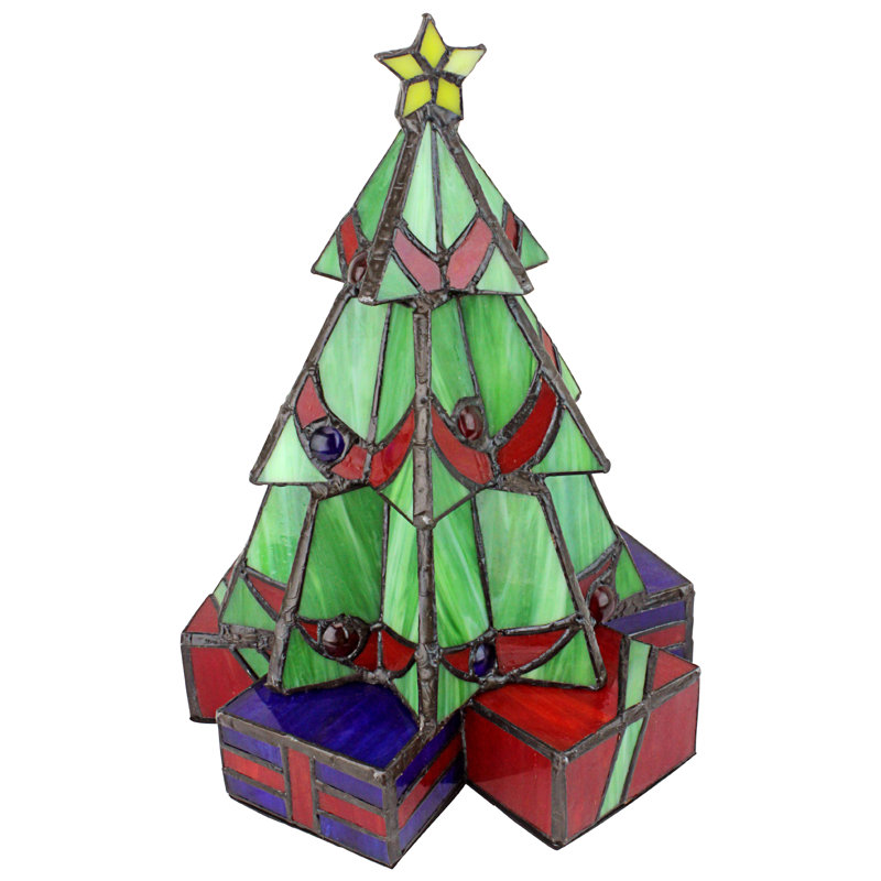 Ruby Emerald Sapphire 20" Hand-Crafted Stained Glass Christmas Tree Sculpture