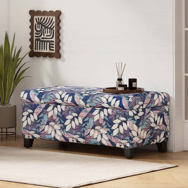 Storage Bench with Floral Patterned Fabric