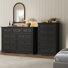 2-Piece Vintage Bedroom Set: 9-Drawer Wide Dresser & 5-Drawer Tall Chest, Wood Grain