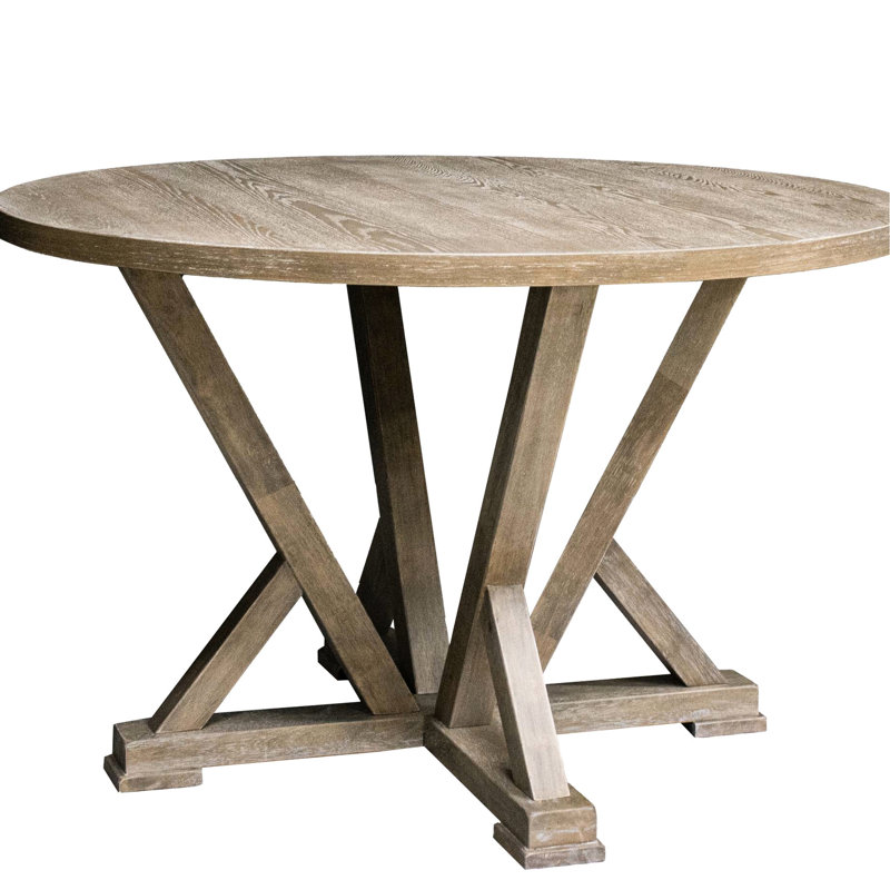 Table moderne, ronde 45,7 po, bois d'hévéa massif, finition rustique antique, patiné, table de salle à manger ronde brun grisâtre de 45,7 po, conception en bois, brun, pour 4 personnes