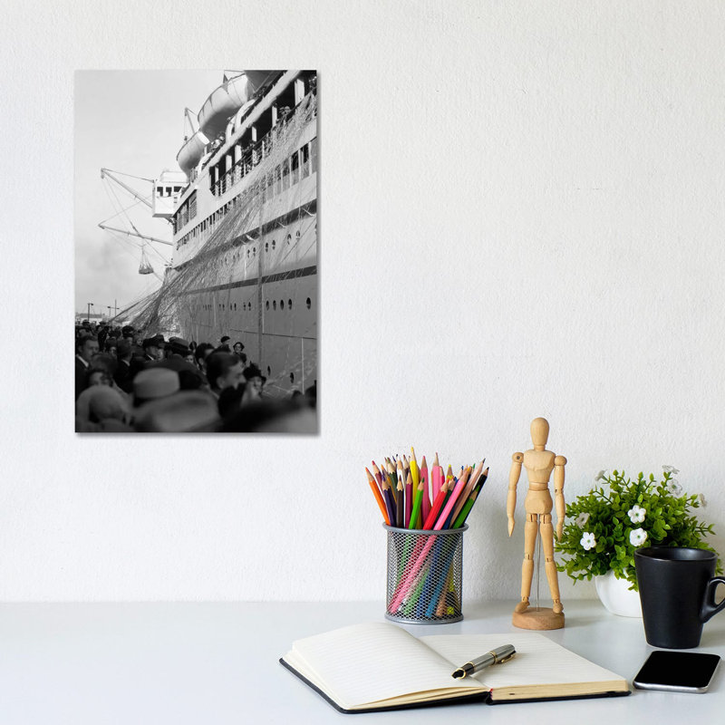 1930s Crowd Of People On Pier Wishing Bon Voyage To Sailing Traveling Passengers On Ocean Liner Cruise Ship - Wrapped Canvas Print