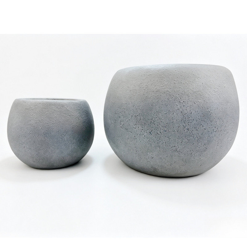 Ensemble de 2 pots à fleurs ronds texturés en béton avec trous de drainage MGO