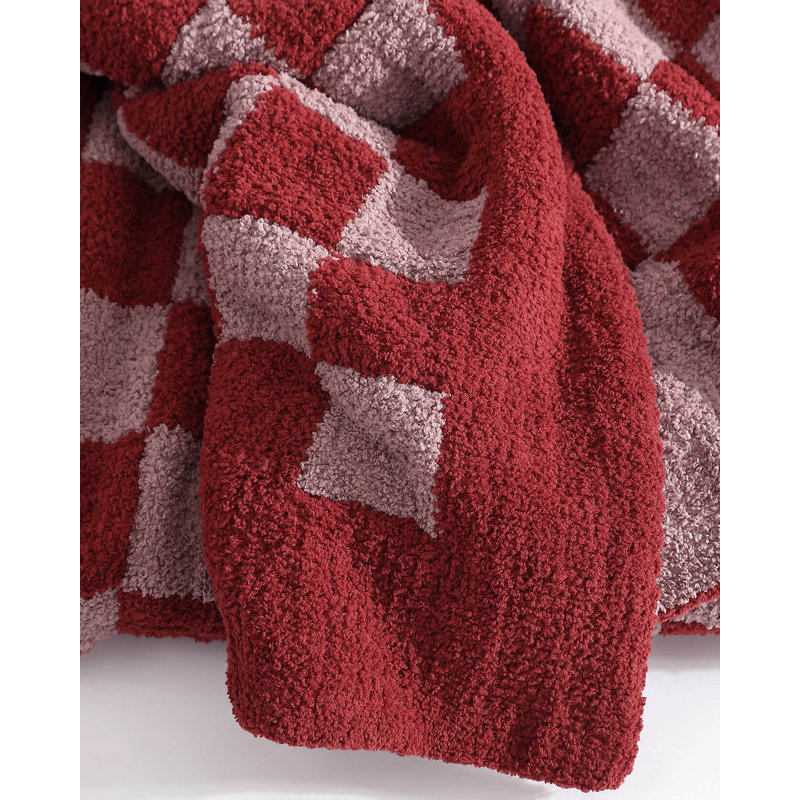 Checkerboard Knitted Throw Blanket, Pomegranate/Rose Checkered