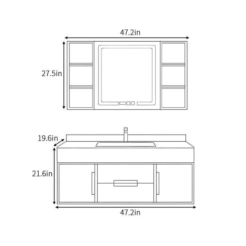 Armoire de salle de bain moderne et simple, H 21,6 po x l 47,2 po x P 19,6 po