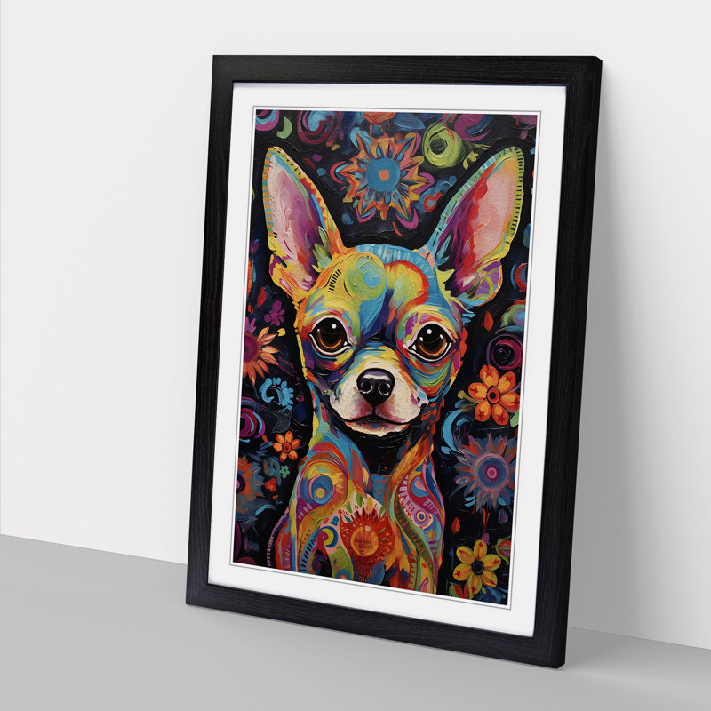 Chihuahua Expressionism - Single Picture Frame Print on Wood, 64cm H x 46cm W x 2cm D, Black Framed