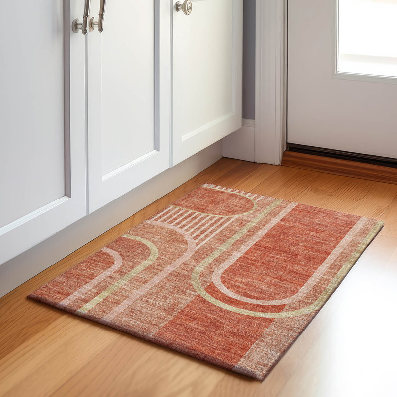 Premium Machine Washable Cerrito AMF532 Salmon Rug, Rectangle 1'8" x 2'6"