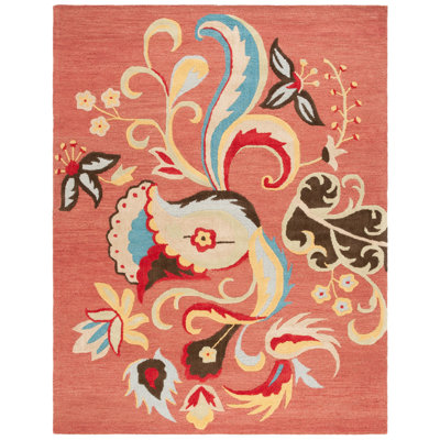 Ferrera Jahiem Floral Handmade Tufted Wool Red Area Rug