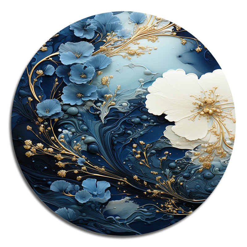Encre liquide en spirale II - Art abstrait rond en métal, H 16 po x l 16 po