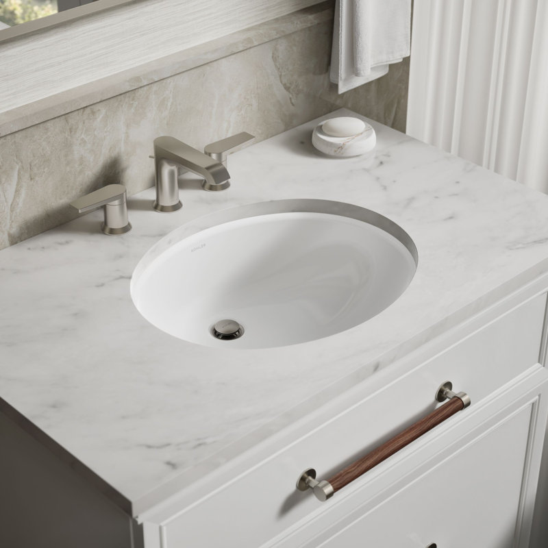 Caxton® Vitreous China Oval Undermount Bathroom Sink with Overflow, Honed White