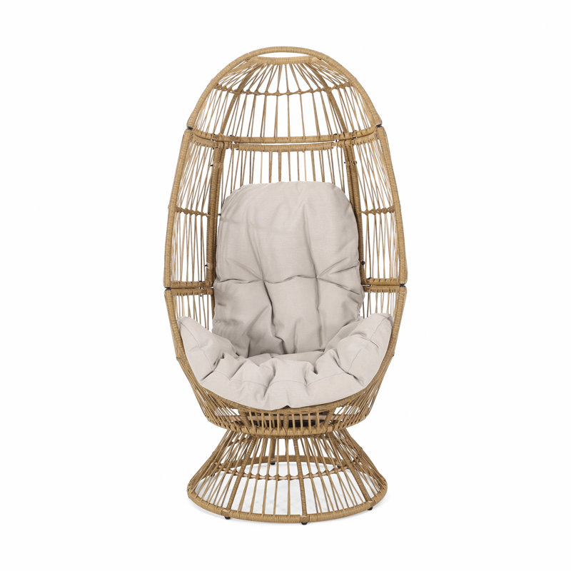 Fauteuil à œufs pivotant pour l'extérieur, Coussin beige / structure brune