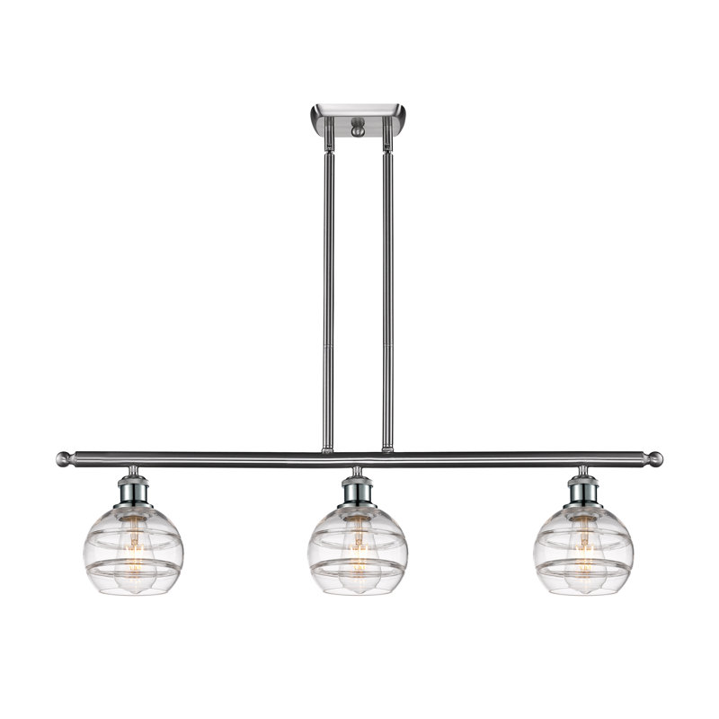 Luminaire suspendu pour îlot de cuisine à 3 lumières Chartoff, Transparent, Nickel satiné brossé