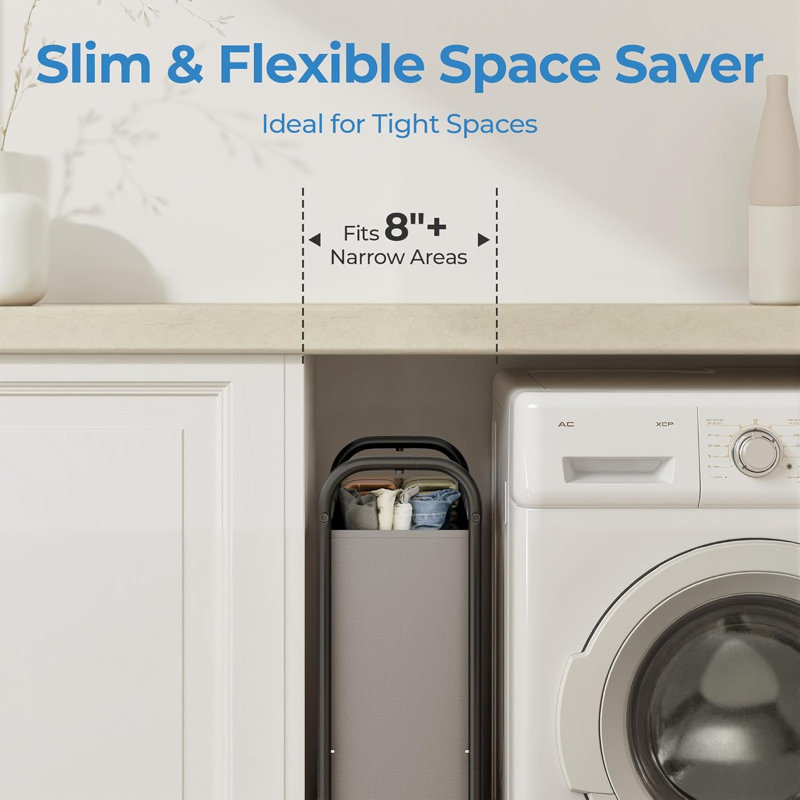Slim Narrow 80L Rolling Oxford Fabric Laundry Hamper with Metal Frame