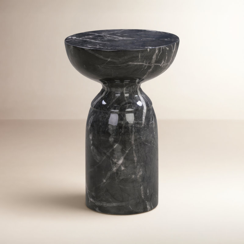 Macey Concrete Top End Table, Black Marble