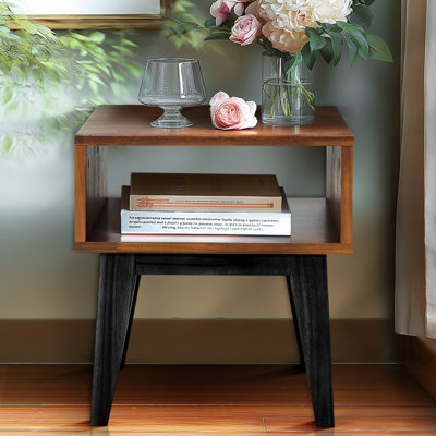 Acacia Serena Solid Wood Nightstand, Mid Century Modern Side Table Bedroom with Storage