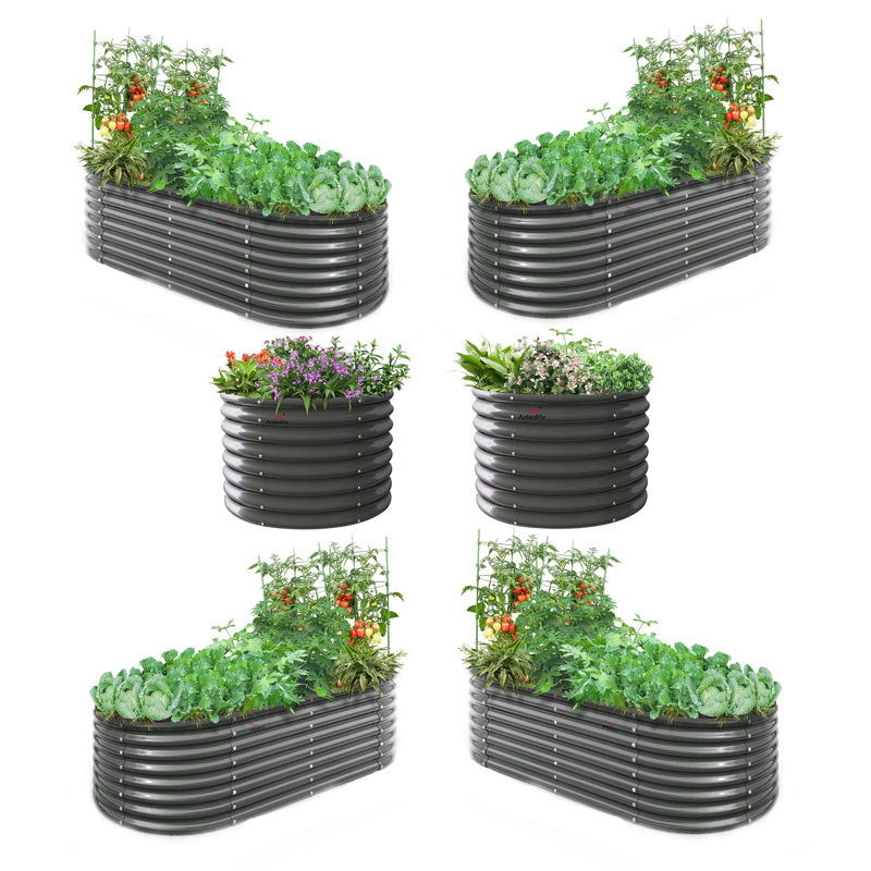 Boîte de 6 pots de fleurs surélevés ovales en métal gris pour la plantation de légumes (L 72 po x l 36 po x H 24 po)