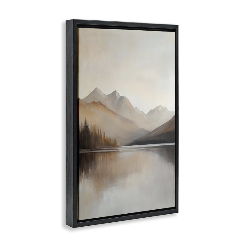 Cadre flottant Mute Lake Neutral Landscape, design par Petal Prints Design, H 31 po x l 21 po, Cadre flottant noir de jais
