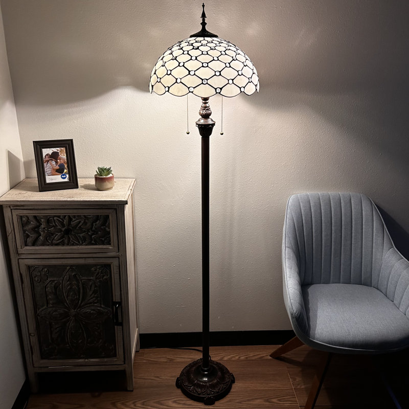 Shellie Tiffany Floor Lamp White Stained Glass Crystal Beans Metal Base LED Bulbs Included 64"H*16"W*16"D