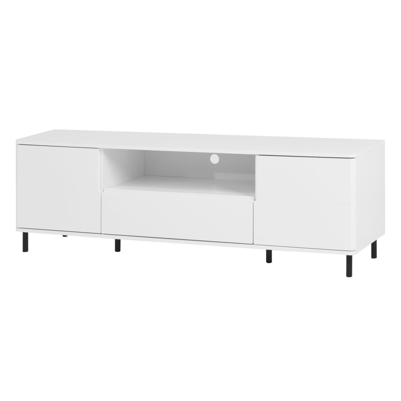 Meuble télé à panneau ultrabrillant pour chambre à coucher - Espace de rangement blanc Console de 63 x 15,73 x 19,38 pouces avec rangement spacieux et moderne. Pouces Construire. Rangez vos appareils électroniques et accessoires. Facile