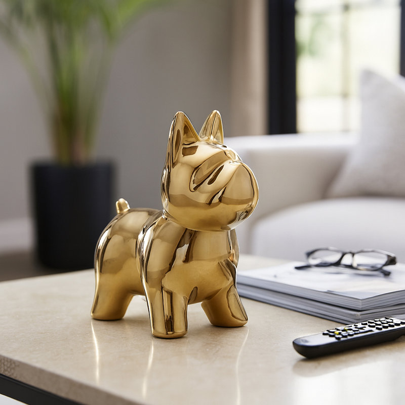 Figurine de statue de chien en céramique pour décoration intérieure - objet de sculpture décoratif pour tablette, table d'appoint ou décoration de salon - 8 po